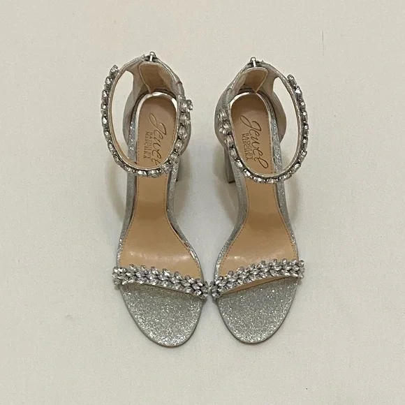 NWT Jewel Badgley Mischka Mayra Silver Ankle Strap Evening Shoes Size 6.5. - Picture 9 of 13